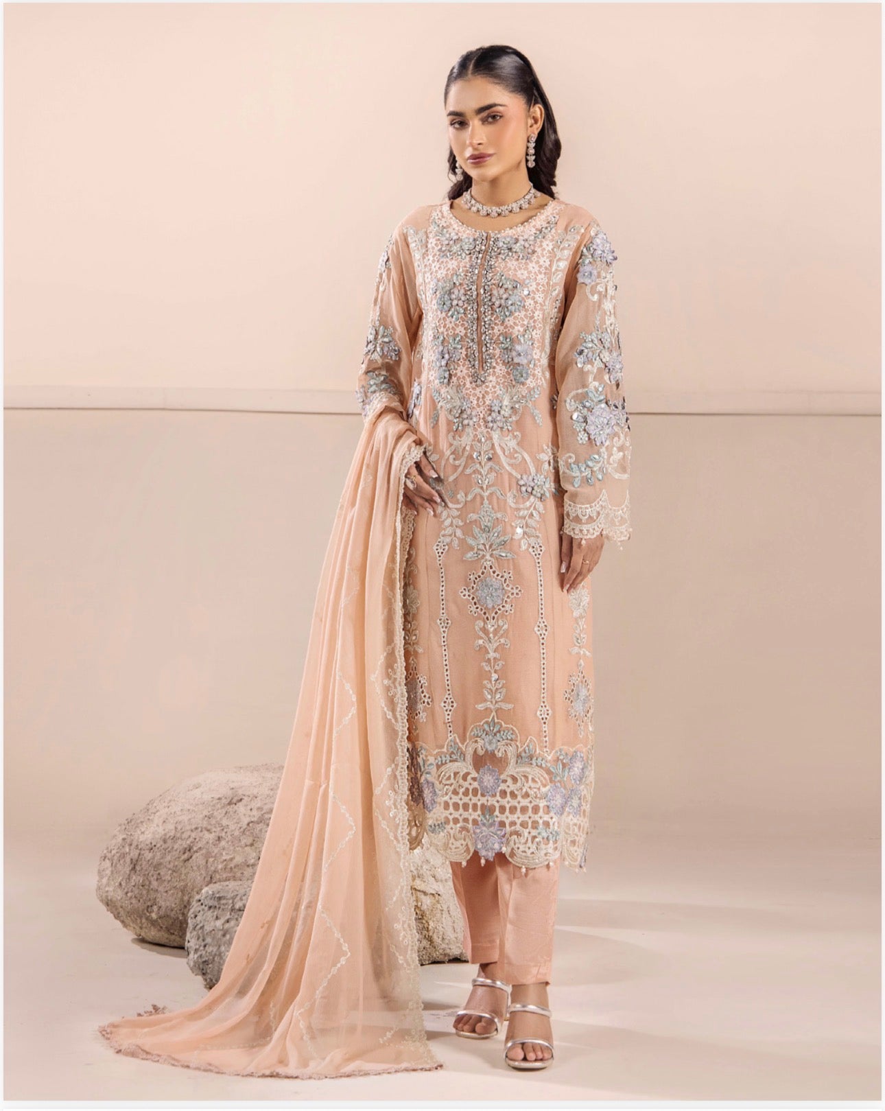 TT Luxury Embroidered Chiffon Suit – 3 Piece Collection