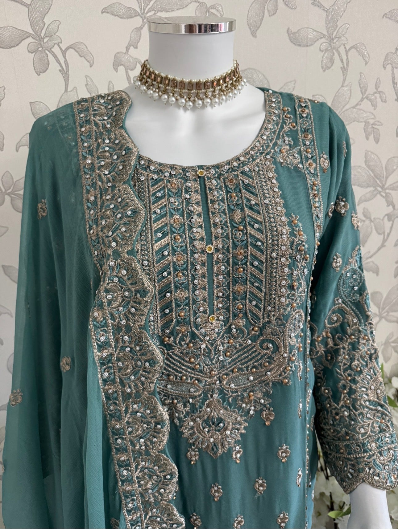 SAFFA Luxury Embroidered Chiffon Suit – 3 Piece Collection