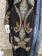 M Prints inspired Embroidered 3-Piece Suit | Pakistani Designer Dress