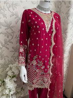 Fuchsia Pink Embroidered Pakistani 3 Piece Suit– Luxury Eid Festive Wear