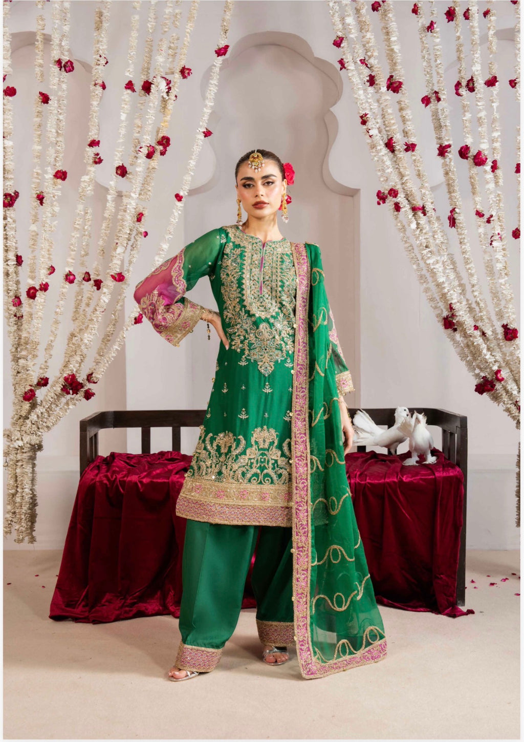 ALANI Emerald Green Luxury Embroidered-3 piece suit