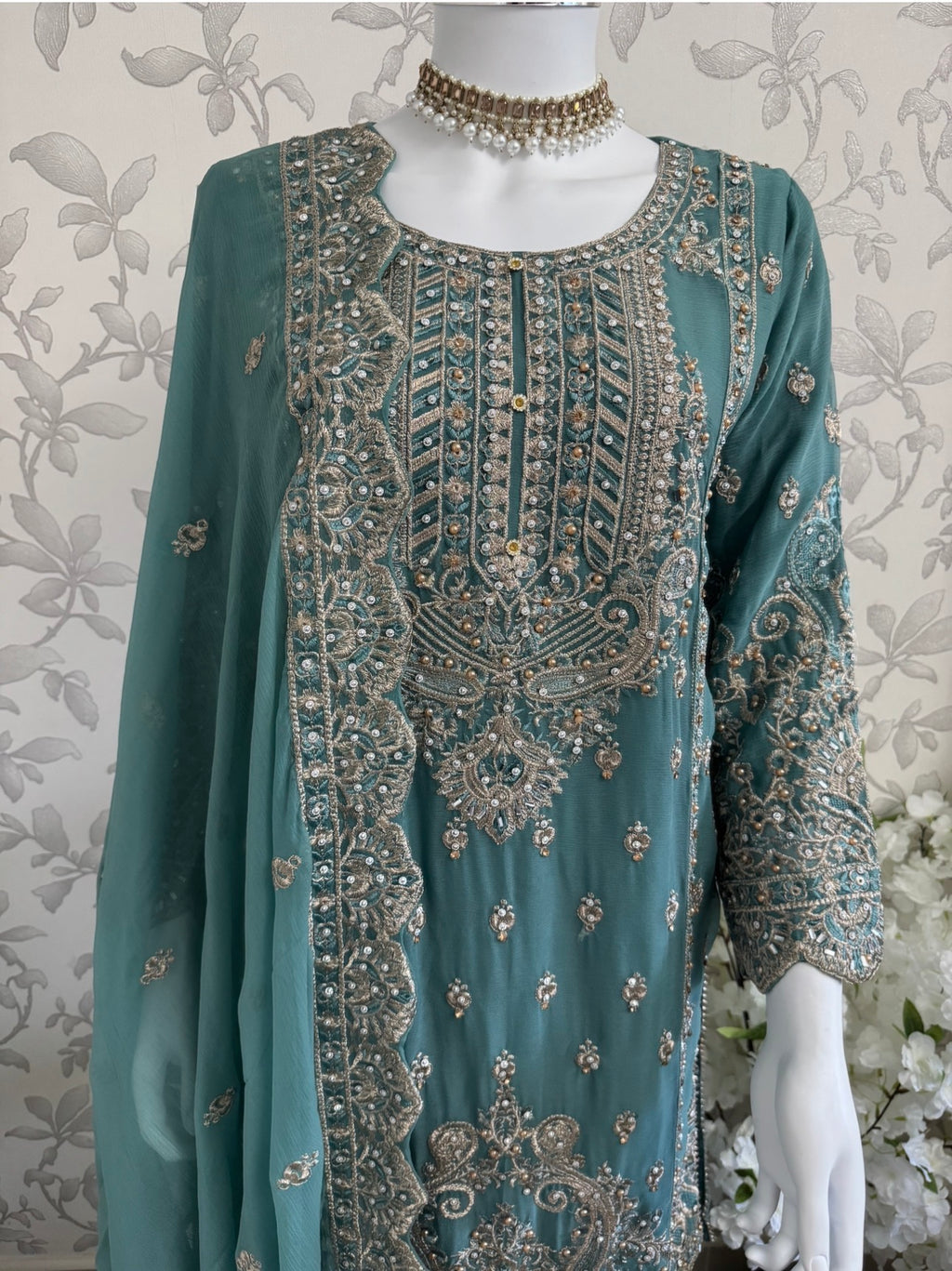 SAFFA Luxury Embroidered Chiffon Suit – 3 Piece Collection