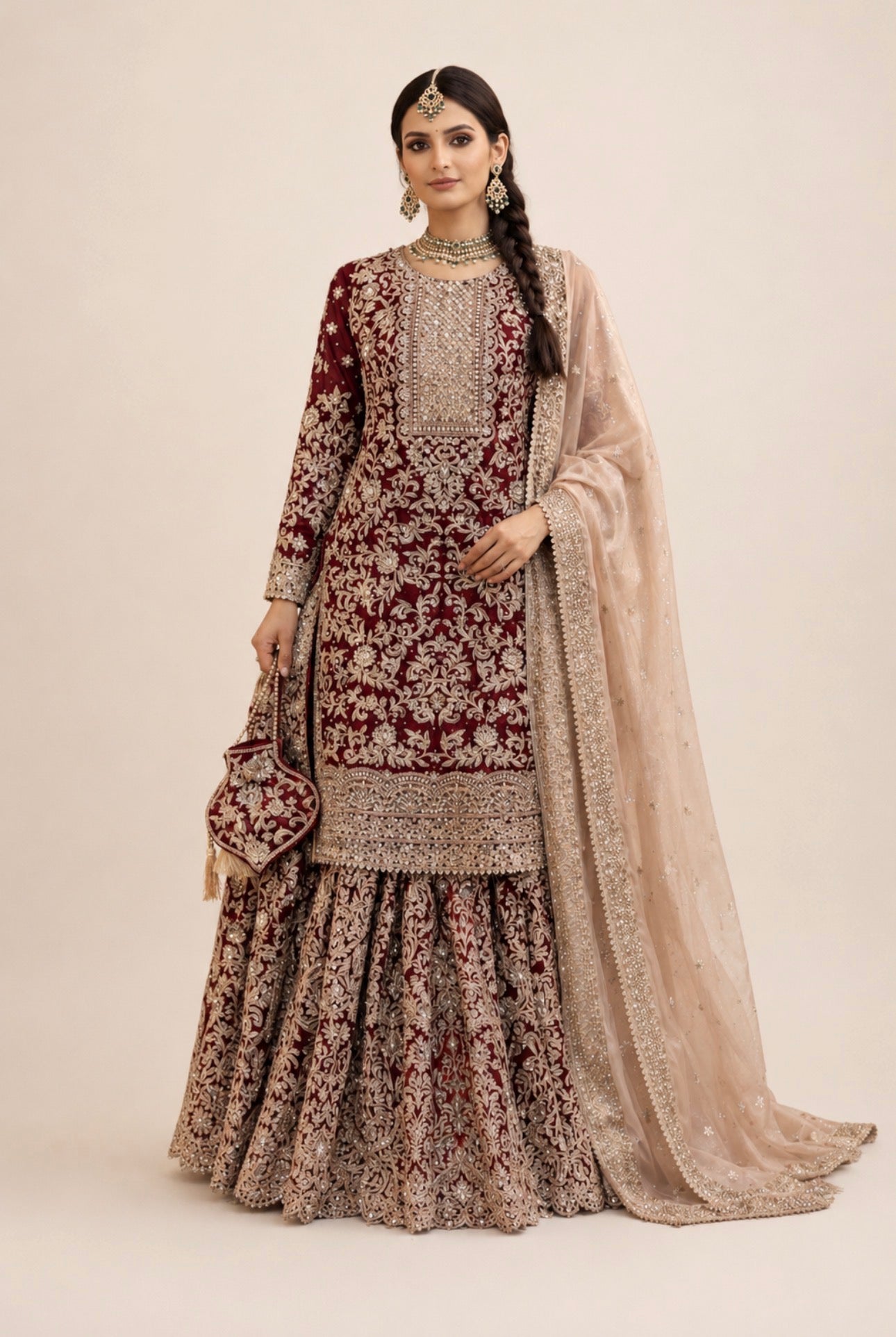 MAAYA Heavy Embroidered Pakistani Gharara Suit with Organza Dupatta