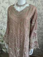 SERENE Blush Pink Embroidered Sharara Suit | Pakistani Designer Wedding Dress
