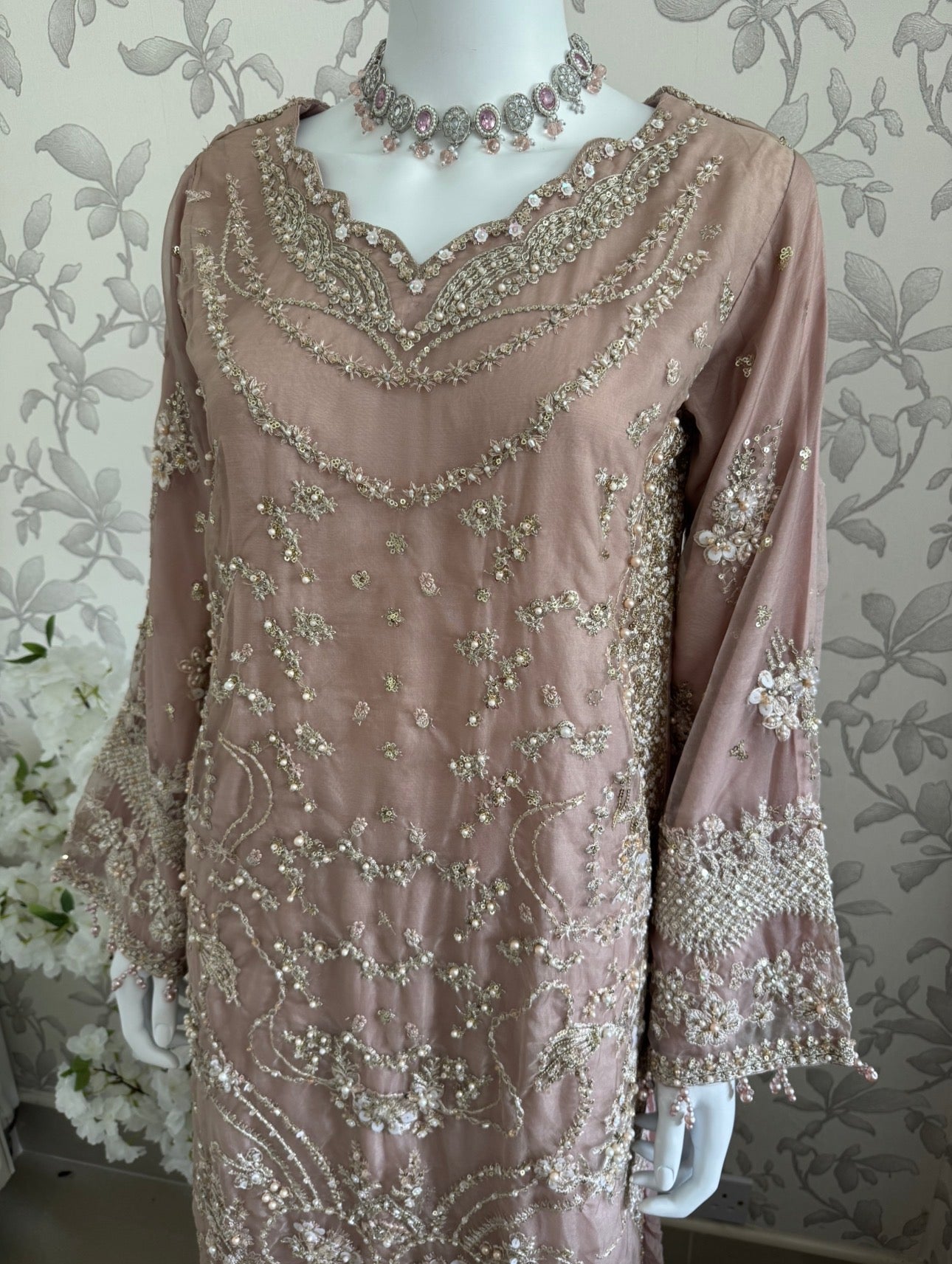 SERENE Blush Pink Embroidered Sharara Suit | Pakistani Designer Wedding Dress