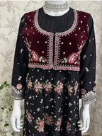HUSN-E-EID Black Embroidered Maxi with Organza Duppatta -3 piece suit