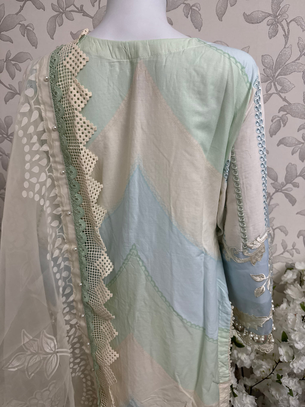 Mint Pearl Luxury Embroidered Suit – 3 Piece Collection