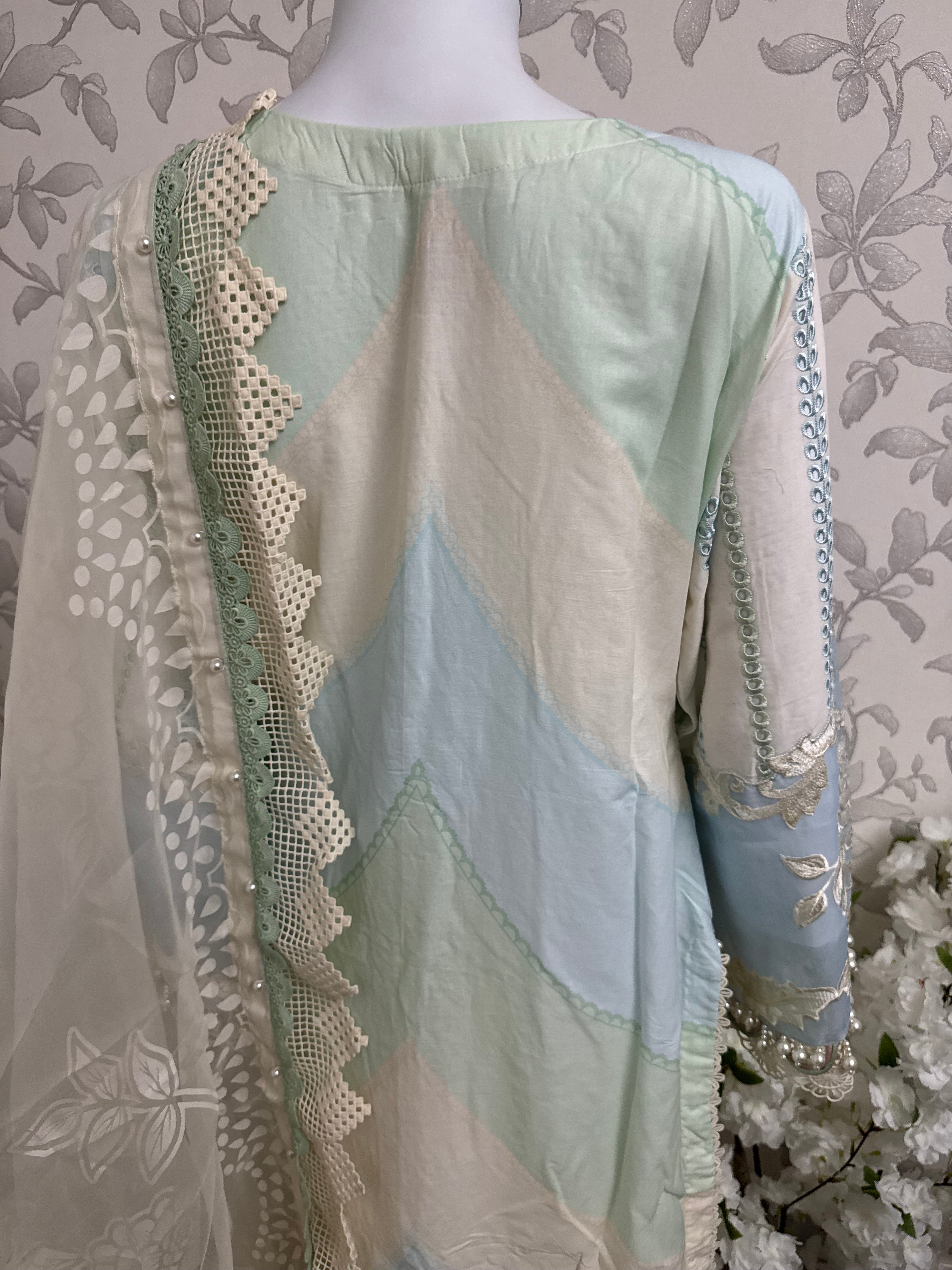 Mint Pearl Luxury Embroidered Suit – 3 Piece Collection