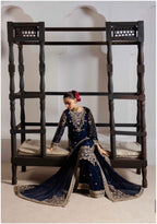 ALANI Navy Blue Luxury Embroidered Gharara Suit | Pakistani Wedding & Party Wear
