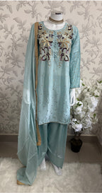 SILKY CHARM Luxury Embroidered Silk Suit with Pearl & Sequin Work