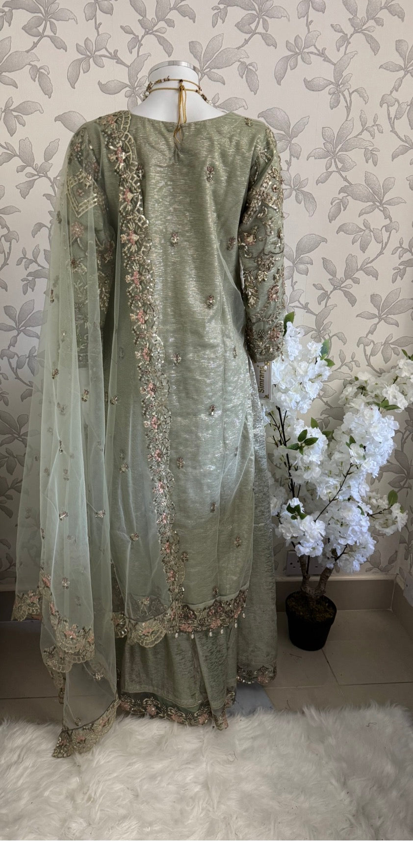 PEARLS Mint Green Luxe Hand-Embellished Pakistani 3 piece Suit