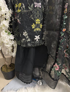 Black Floral Embroidered Lawn Suit – Luxury Pakistani 3 Piece Set with net Dupatta