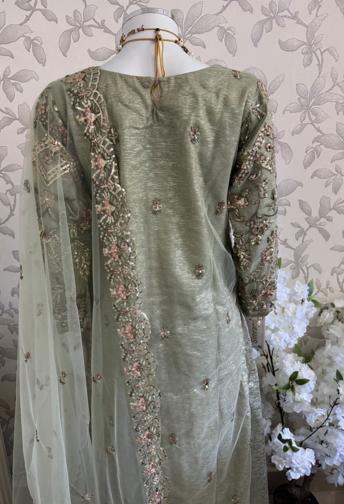 PEARLS Mint Green Luxe Hand-Embellished Pakistani 3 piece Suit