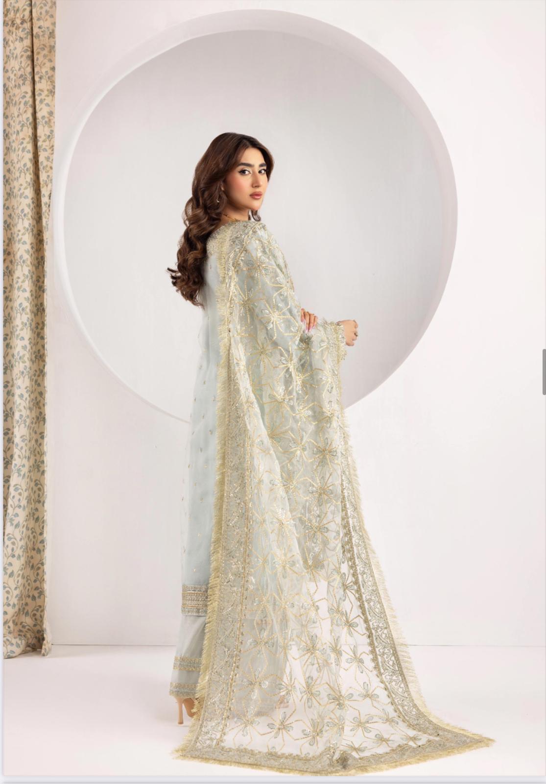 NUREH……heavy embroidered soft organza suit