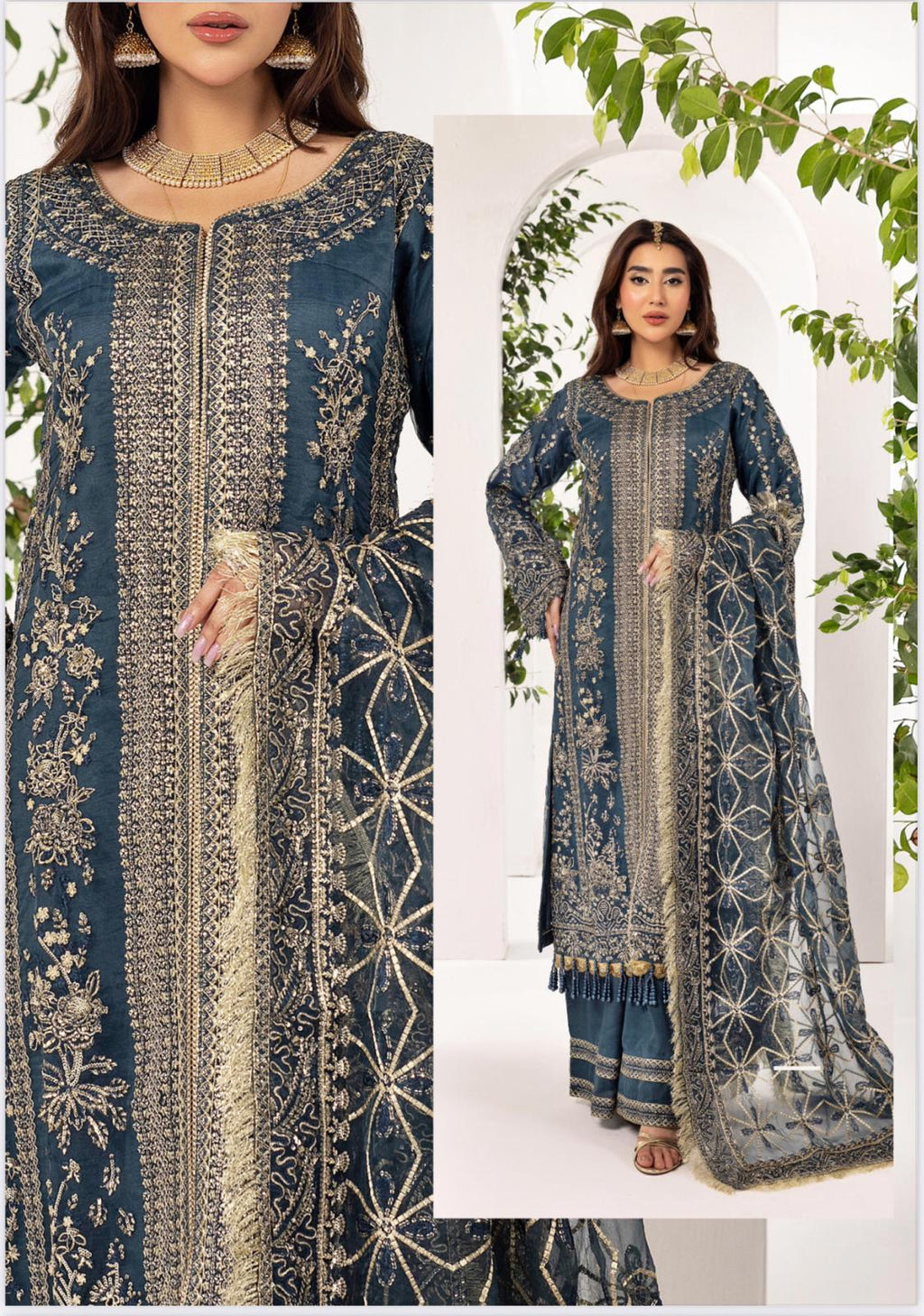 NUREH……heavy embroidered soft organza suit