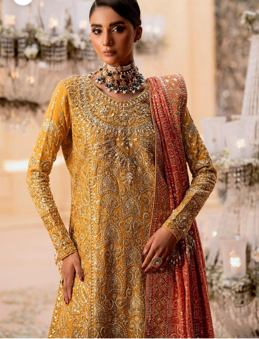 AIK Atelier (Inspired) – Heavy Embroidered 3 Piece Crushed Style Gharara Suit | Wedding Collection