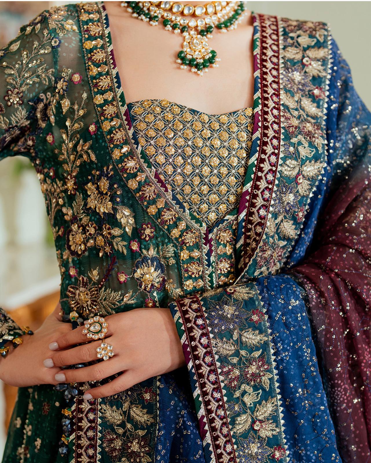 Baroque 3 pcs Chiffon Heavy Embroided Maxi comes with Sharara same as Model-“Please ensure the product is returned within 24 hours, unused and in original packaging.”