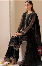 Black Sequin Embroidered Chiffon Suit| Pakistani Designer Wedding Wear