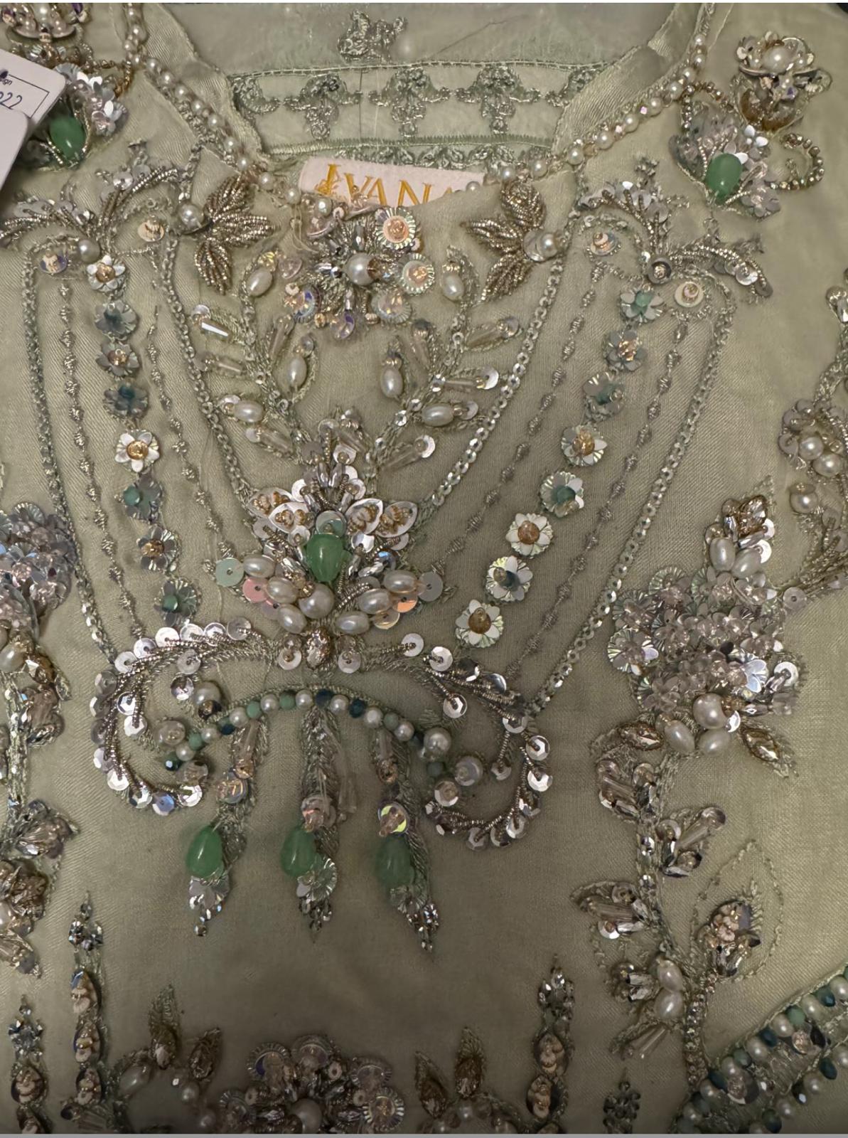 Vana By Simrans Heavy Jewellery Stone Work Embroidered Wedding Maxi – Mint Green Soft Organza (S–XL)