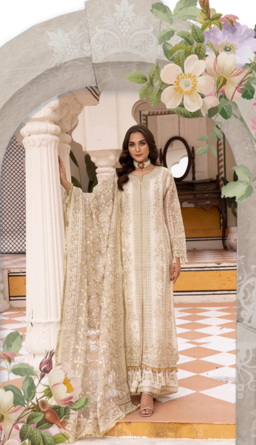 NUREH……heavy embroidered soft organza suit