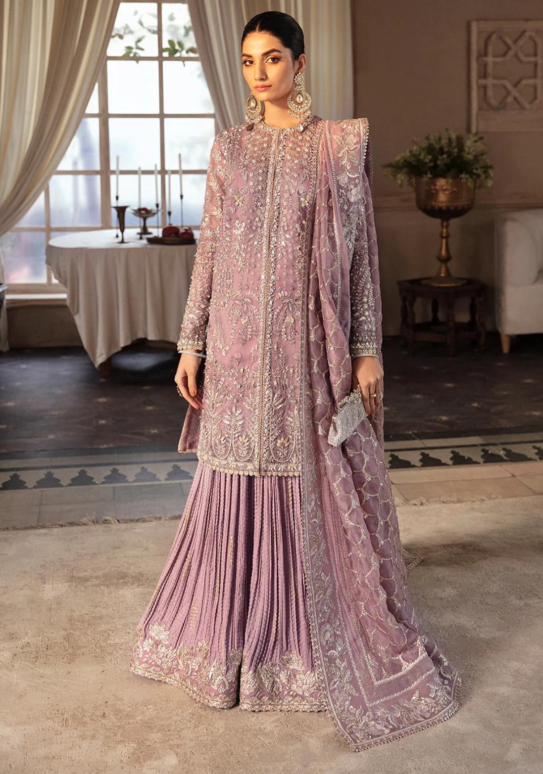 SORAYA | SEHR ( inspired) 3pcs beautiful heavy embroidered wedding collection…comes with crushed silk sharara (same as model)