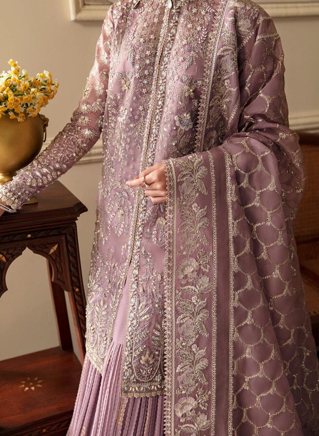 SORAYA | SEHR ( inspired) 3pcs beautiful heavy embroidered wedding collection…comes with crushed silk sharara (same as model)