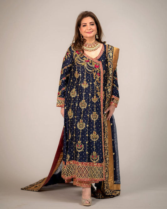 Mina Hassan( inspired) 3pcs Heavy Embroidered Silk Wedding Collection suit.. Size S-XL
