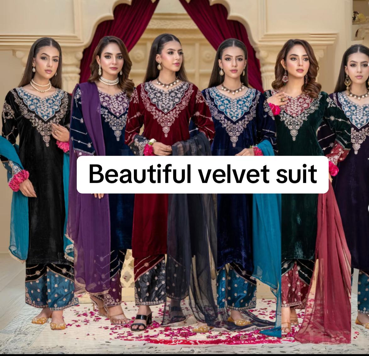 Luxury Velvet - 3pcs Embroidered Velvet Shirt and Trouser..comes with Chiffon Duppatta