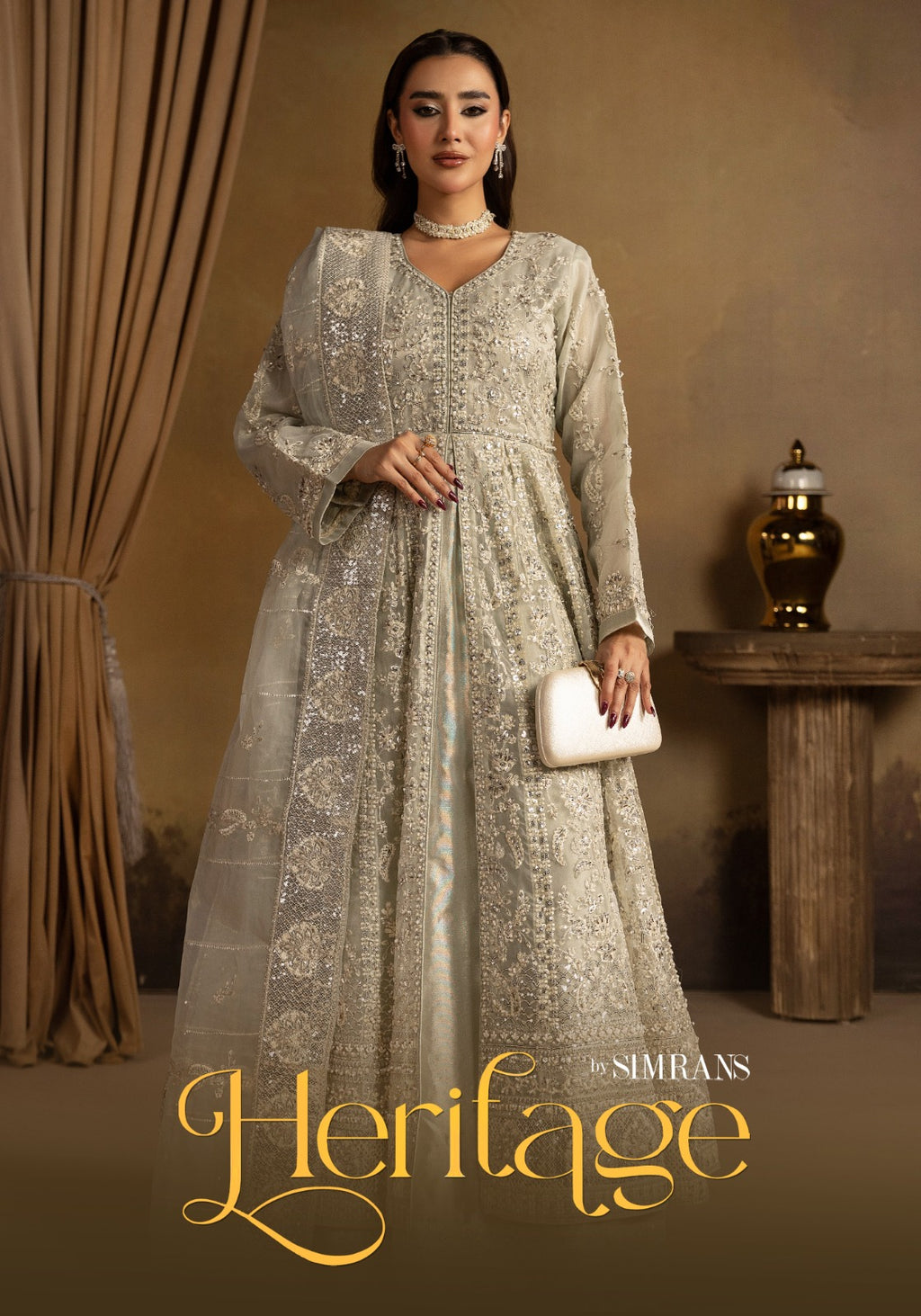 HERITAGE ….Luxury Embroidered soft organza Maxi dress