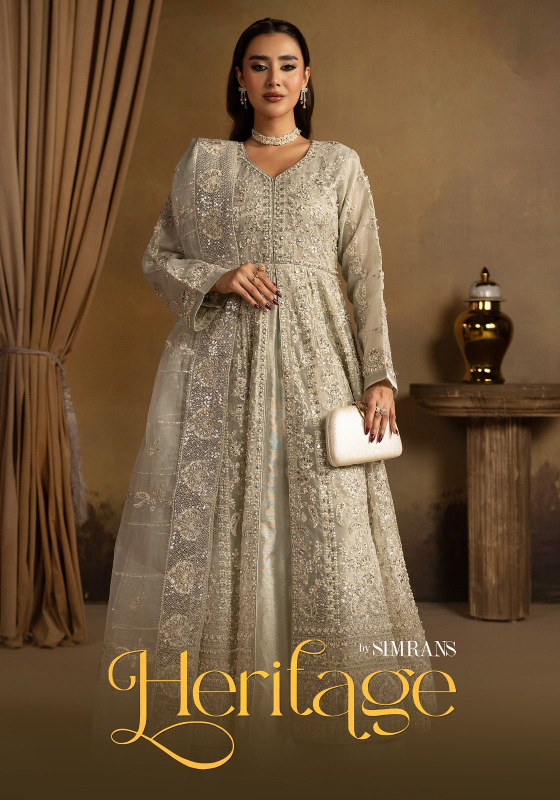 HERITAGE ….Luxury Embroidered soft organza Maxi dress