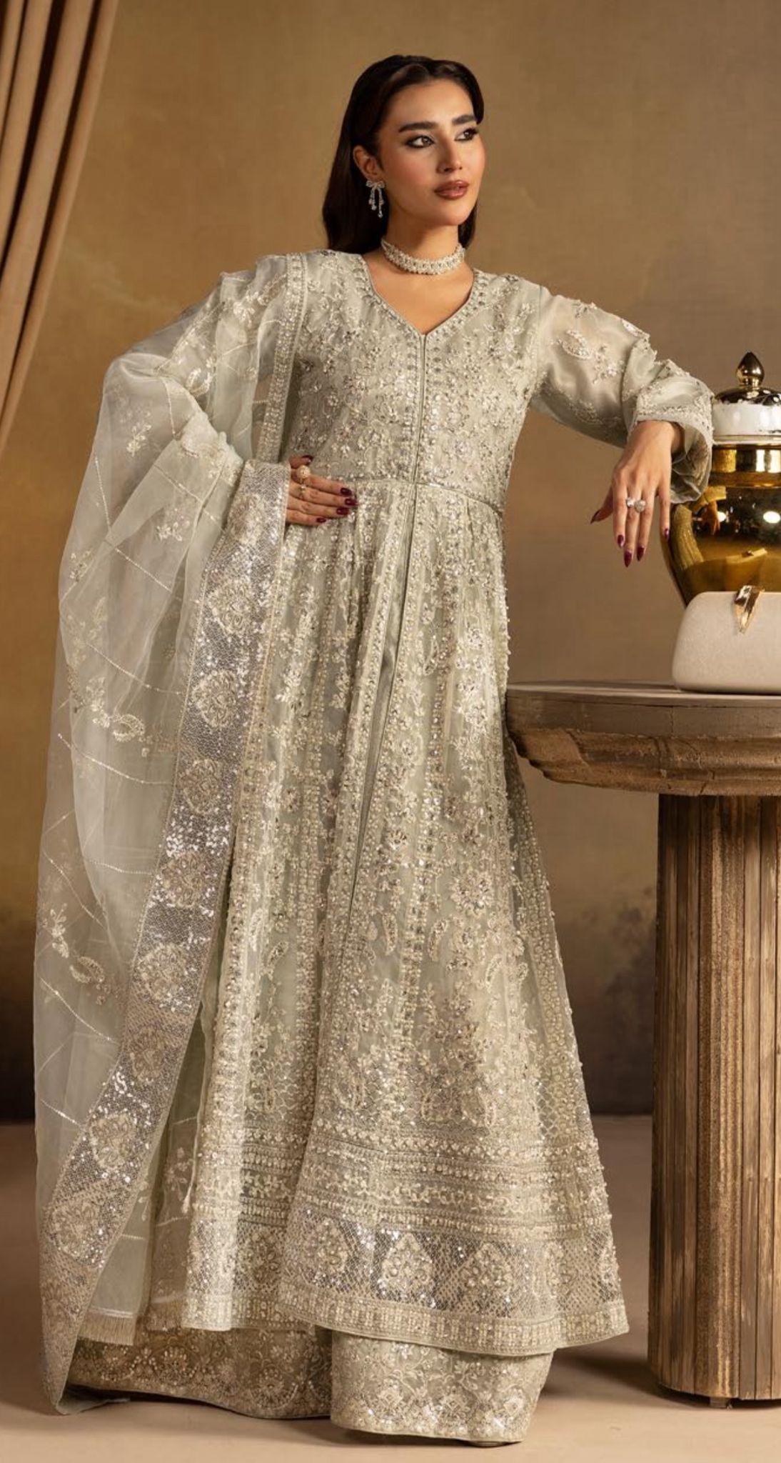 HERITAGE ….Luxury Embroidered soft organza Maxi dress