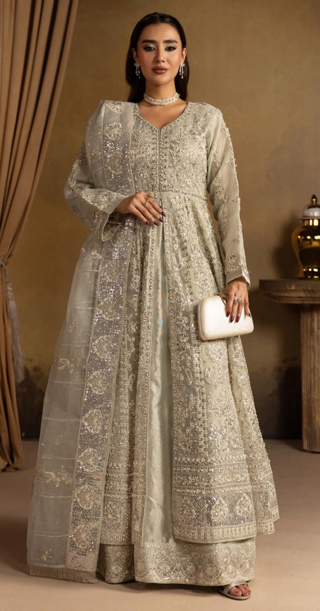 HERITAGE ….Luxury Embroidered soft organza Maxi dress