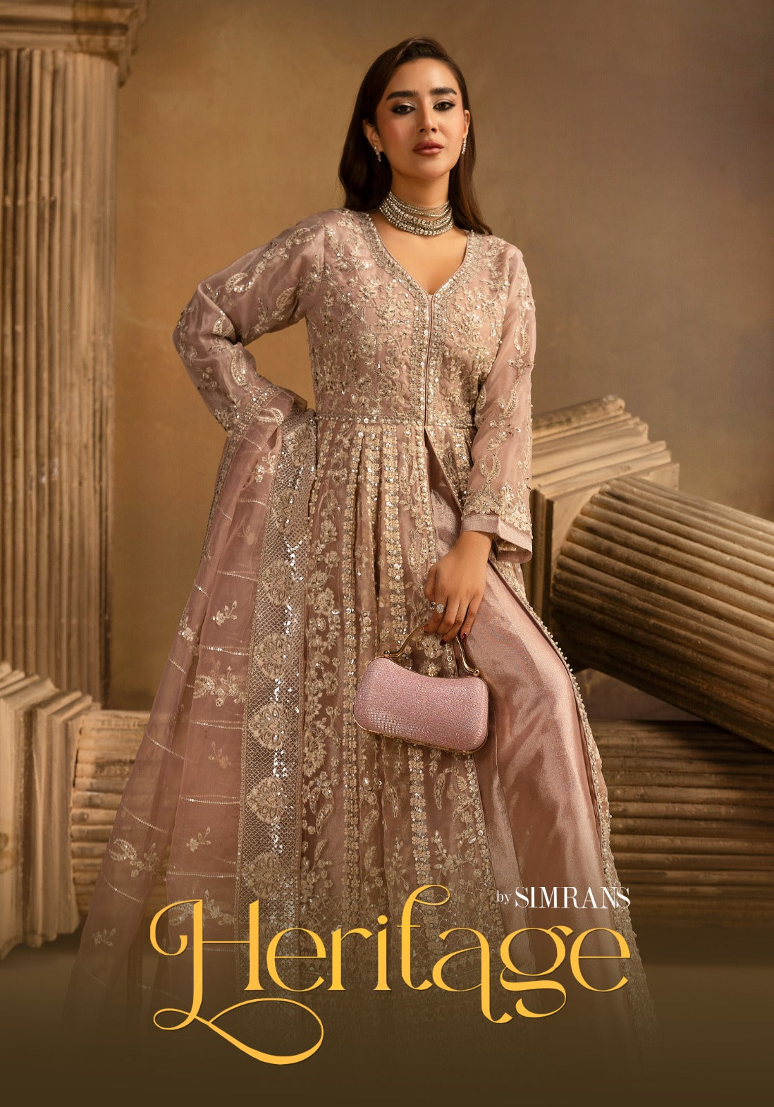 HERITAGE ….Luxury Embroidered soft organza Maxi dress