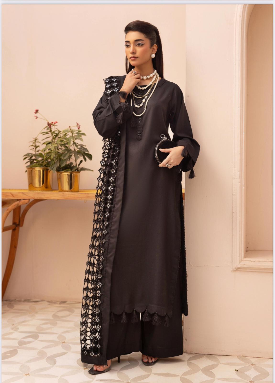 Premium Winter Dhunak 3-Piece Suit with Maria B Inspired Sheesh Dupatta – Luxury Winter Collection