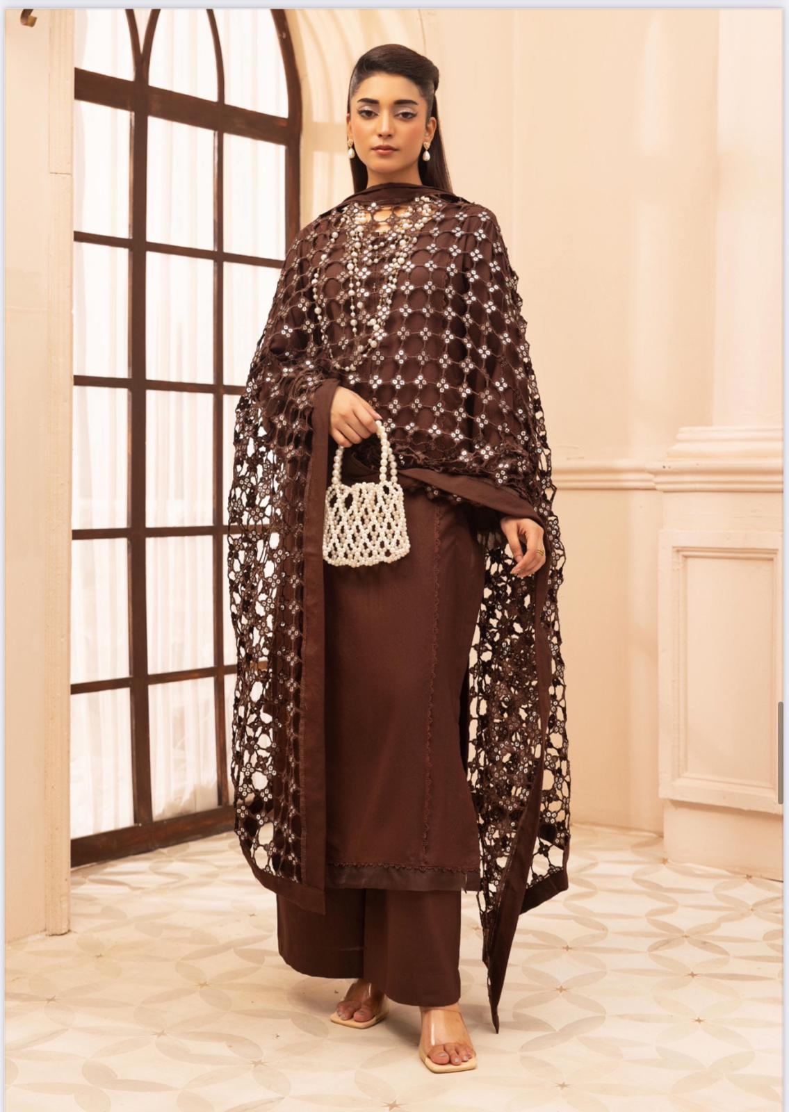 Premium Winter Dhunak 3-Piece Suit with Maria B Inspired Sheesh Dupatta – Luxury Winter Collection