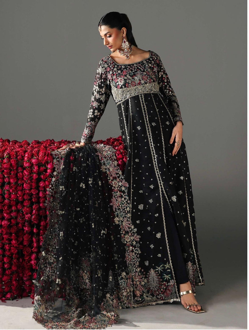 FIZZA….Luxury Embroidered Net maxi