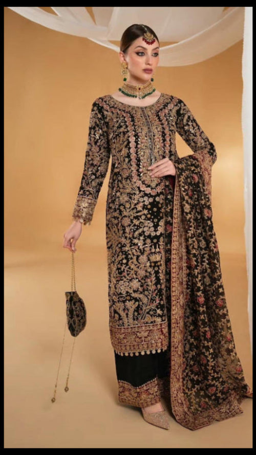SUHANA- 4 pieces Heavy embroidered chiffon wedding suit
