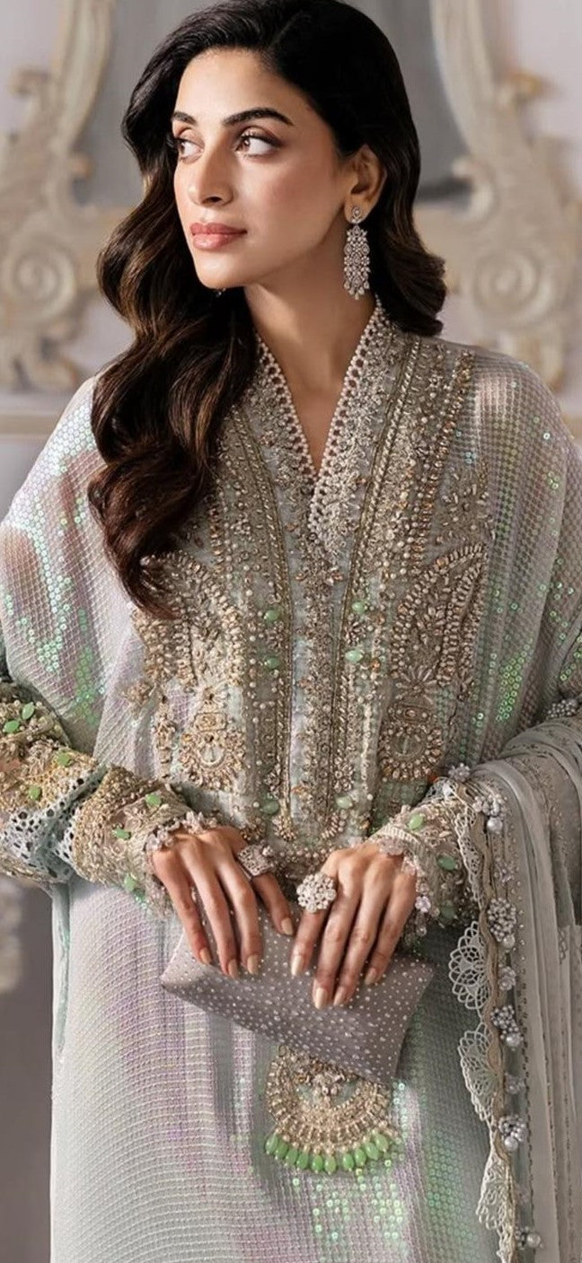 Maria B ( inspired) ..Luxury embroidered chiffon kaftaan suit..