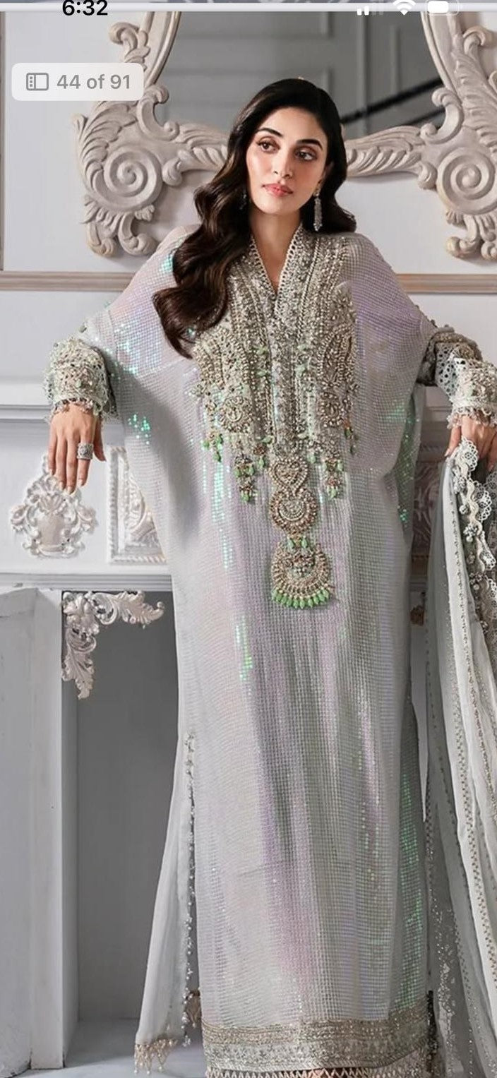 Maria B ( inspired) ..Luxury embroidered chiffon kaftaan suit..