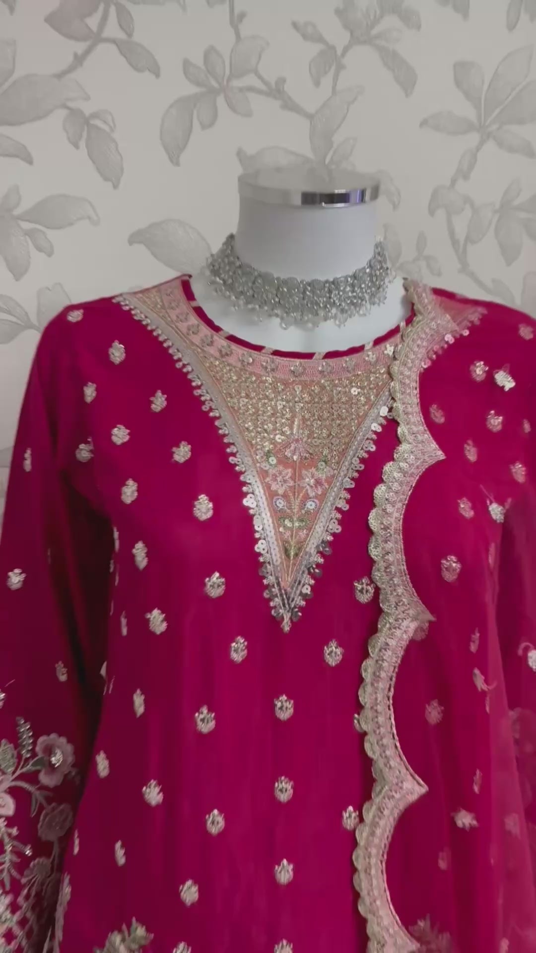 Fuchsia Pink Embroidered Pakistani 3 Piece Suit– Luxury Eid Festive Wear