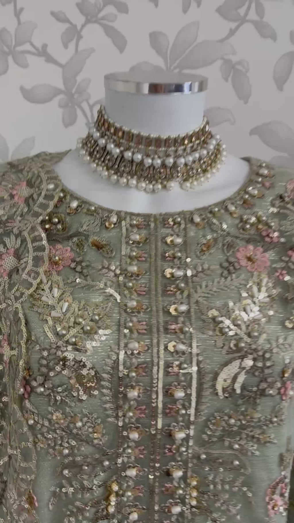 PEARLS Mint Green Luxe Hand-Embellished Pakistani 3 piece Suit