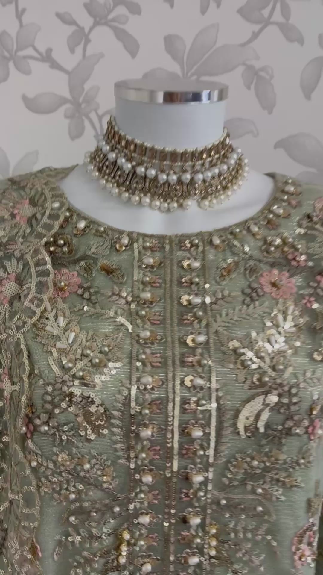 PEARLS Mint Green Luxe Hand-Embellished Pakistani 3 piece Suit