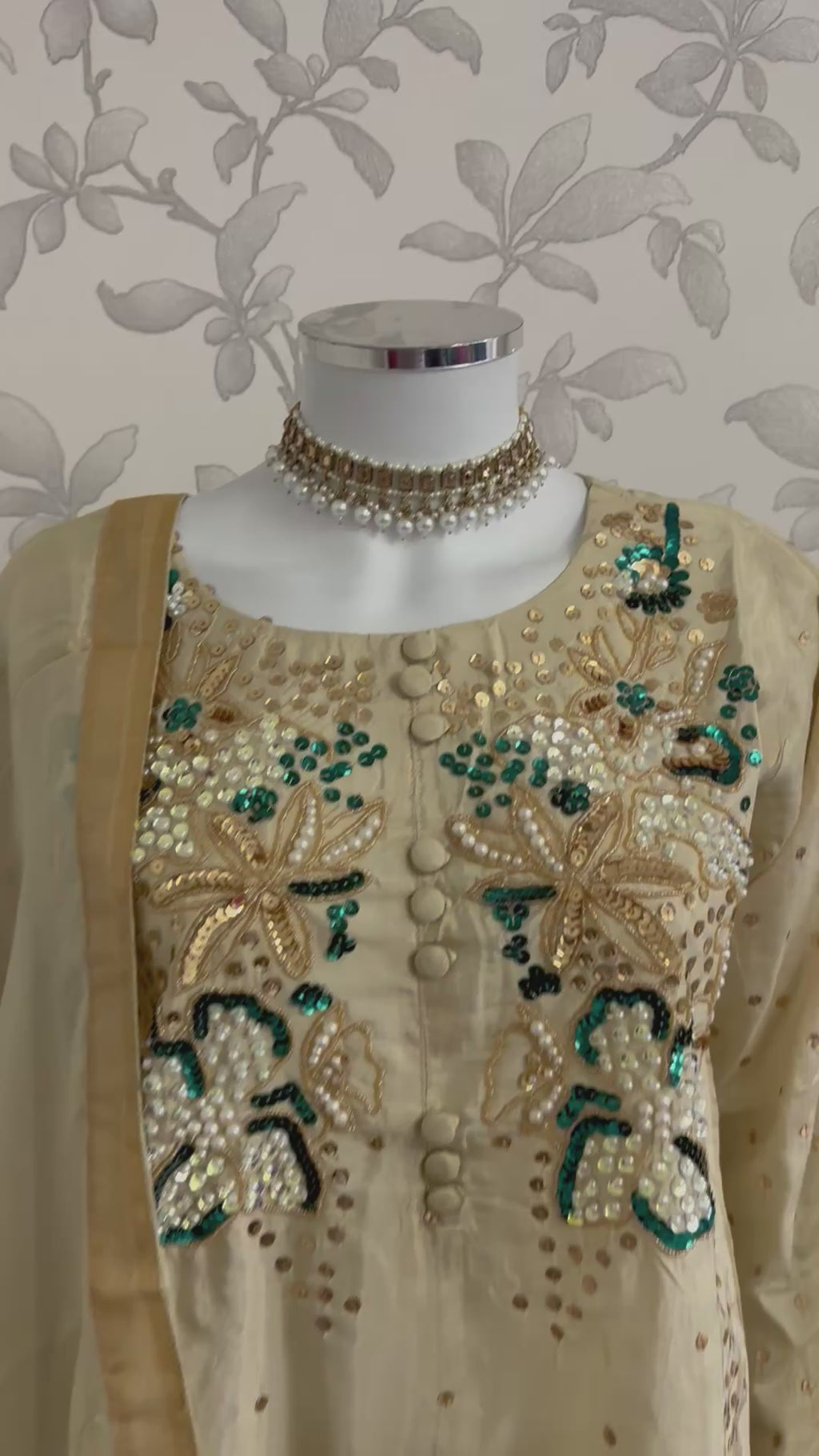 SILKY CHARM Luxury Embroidered Silk Suit with Pearl & Sequin Work