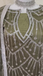 CUT DANA Luxury Silver Embellished Suit with Net Duppatta-3 Piece suit