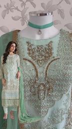 ALANI Pastel Mint Green Embroidered Pakistani Suit – Luxury 3 Piece Designer Set