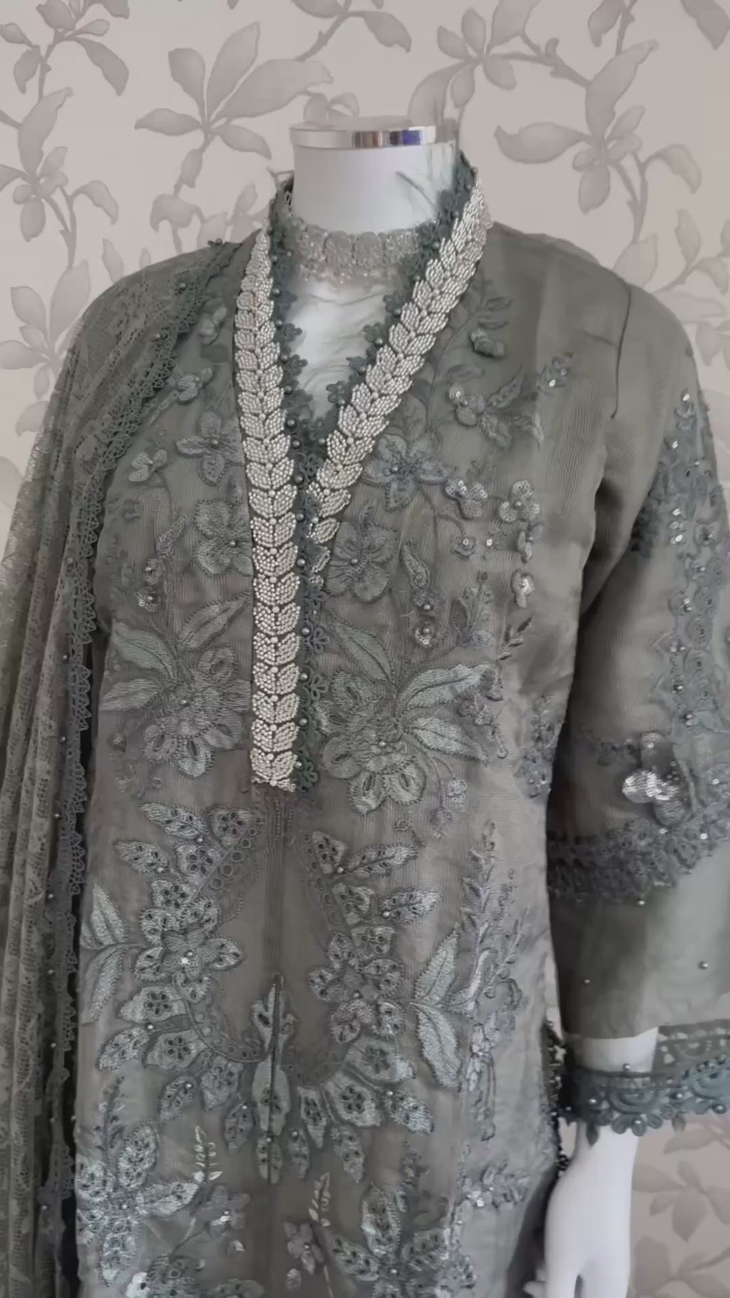 Sage Elegance Luxury Embroidered Suit – 3 Piece Collection
