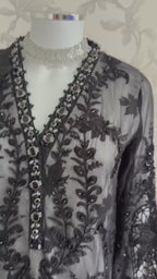 Midnight Noir Luxury Embroidered Chiffon Suit – 3 Piece Collection
