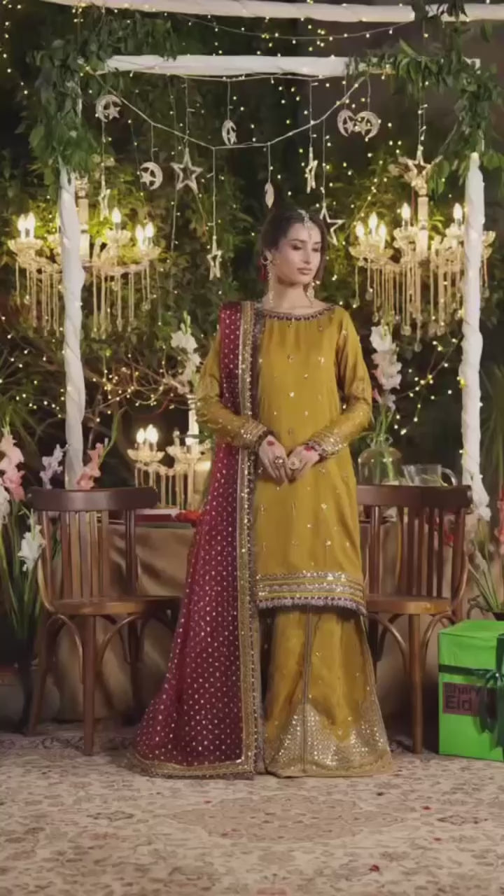 CHAAND RAAT Luxury Embroidered Raw Silk Suit – 3 Piece Collection