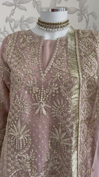 AFROZ Blush Pink Embroidered Organza Suit | Pakistani Wedding & Formal Dress