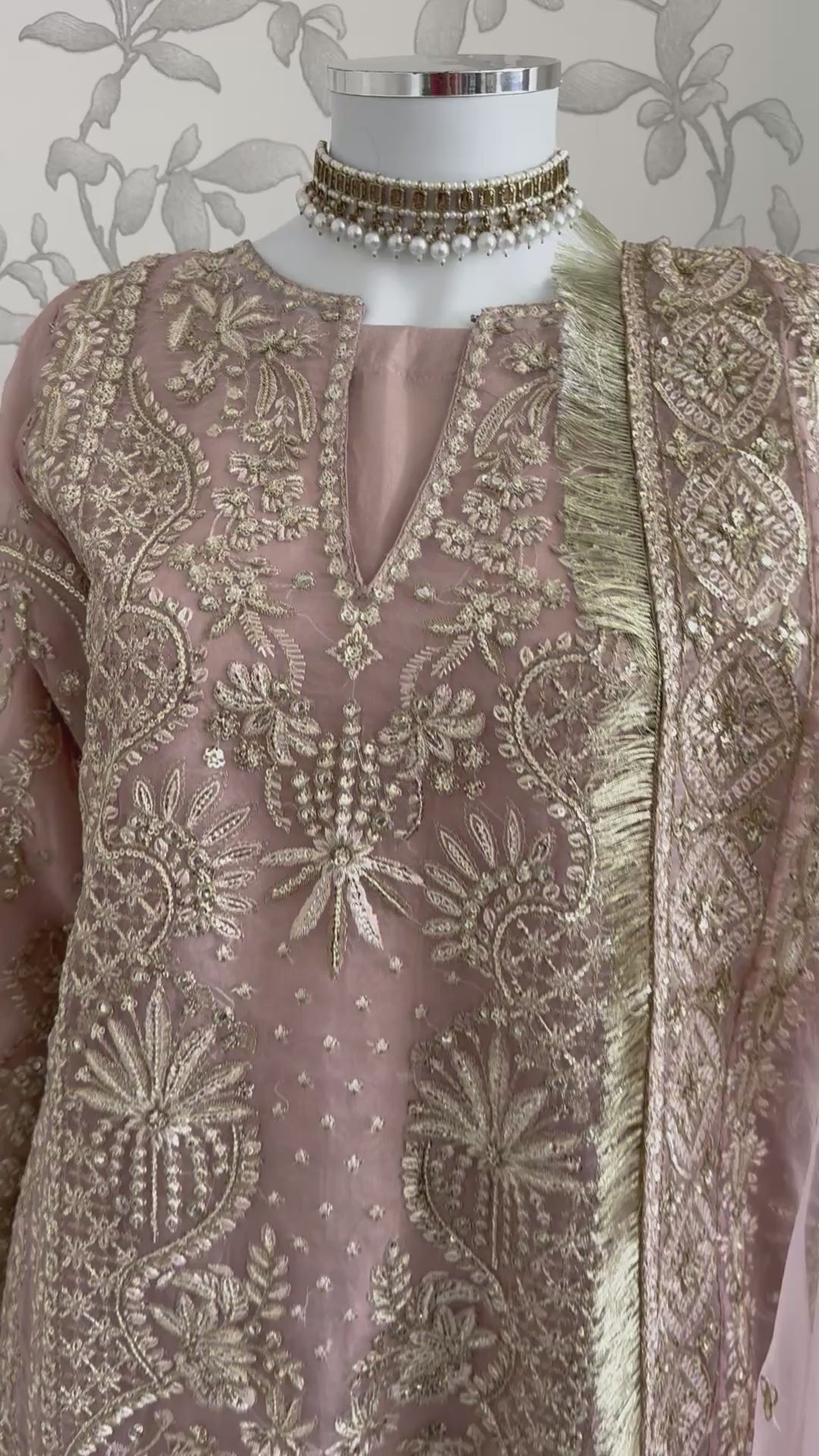 AFROZ Blush Pink Embroidered Organza Suit | Pakistani Wedding & Formal Dress